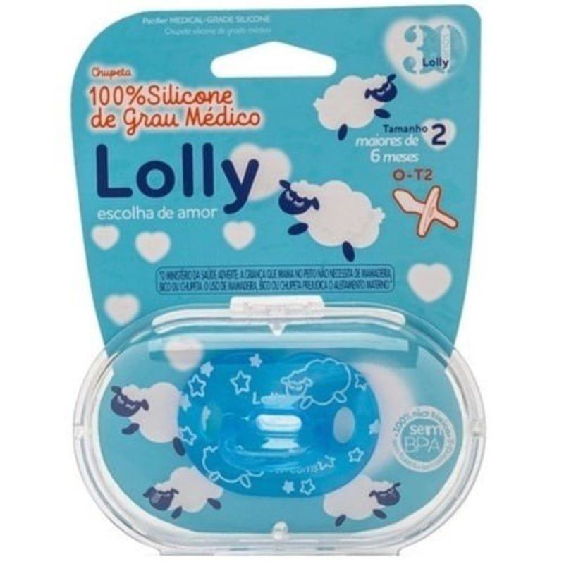 chupeta ortodôntica lolly baby silicone tamanho 2 azul