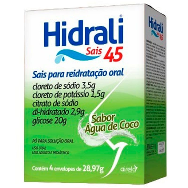 hidrali sais 45 4 envelopes de 28,97g sabor água de coco airela