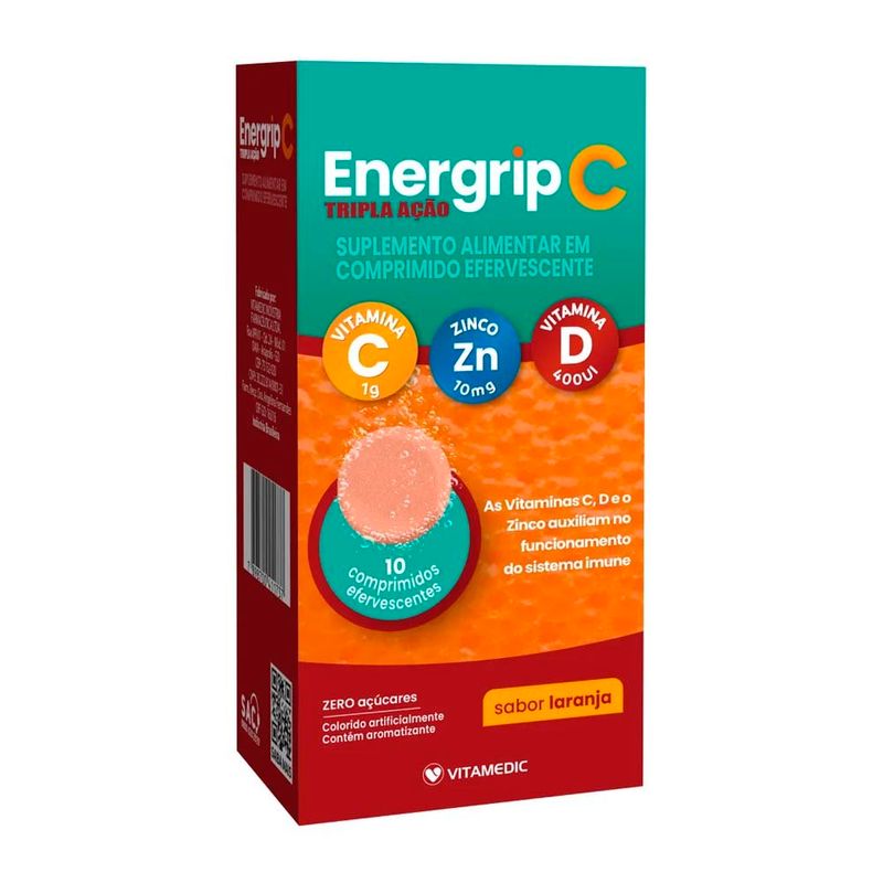 energrip c tripla ação 10 comprimidos efervecentes vt c+zinco+vitamina d laranja vitamedic