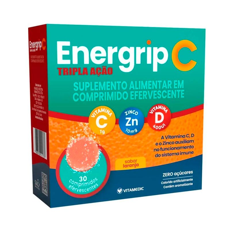 energrip c tripla ação 30 comprimidos efervecentes vt c+zinco+vitamina d laranja vitamedic