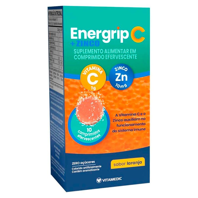 vitamina c efervescente 1g + zinco10mg energrip c laranja 10 comprimidos