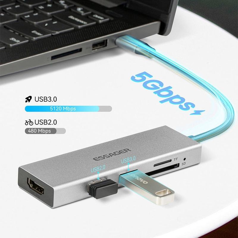 adaptador usb-c essager ehbc05-fh0g-p cinza (mp)