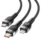cabo 3 em 1 usb para usb-c essager lightning micro-usb1 2 metros 66w excmtl-xj01 preto (mp)