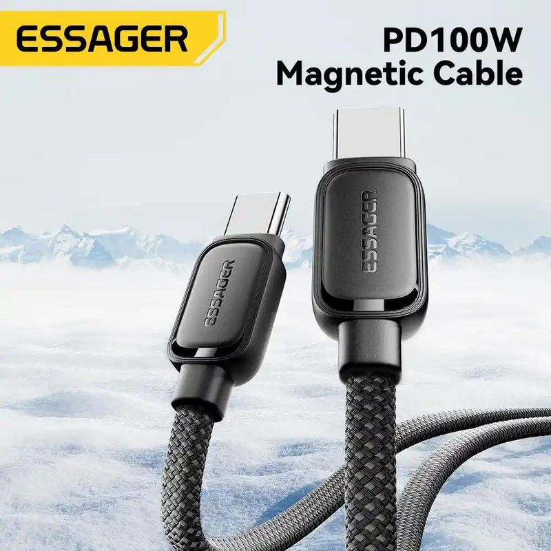 cabo usb-c para usb-c 1.0m magnético essager 60w preto exctt2-td01-p (mp)