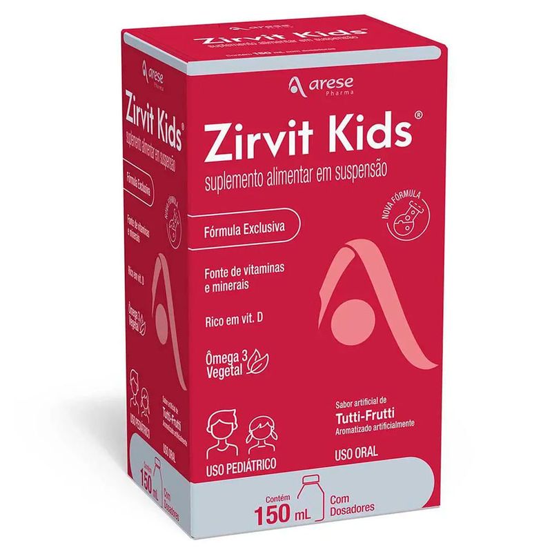 suplemento alimentar zirvit kids 150ml suspensão oral vitaminas e minerais arese pharma