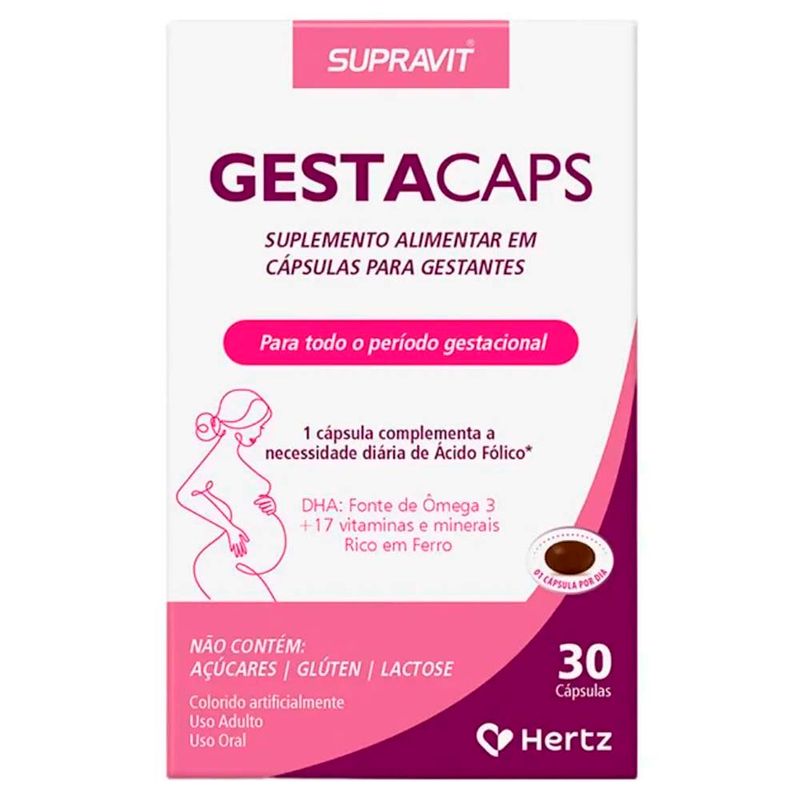 gestacaps supravit para gestantes 30 cápsulas polivitamínico polimineral omega 3 hertz