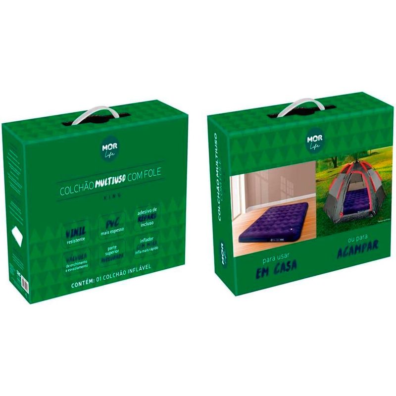colchão inflável casal mor pvc vinil com inflador manual azul - 3566/9072