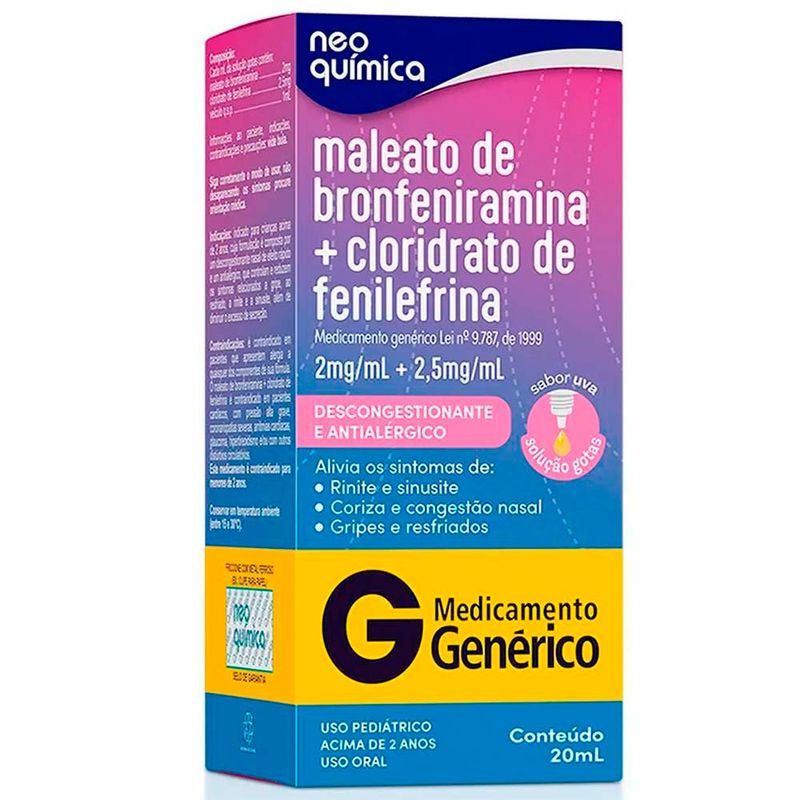 maleato de bronfeniramina 2mg/ml + cloridrato de fenilefrina 2,5mg 20ml solução gotas neo química