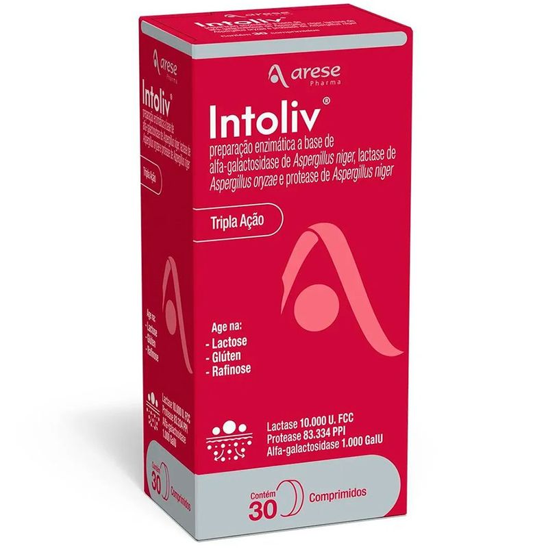 intoliv tripla ação 30 comprimidos lactase protease alfa-galactosidase arese pharma