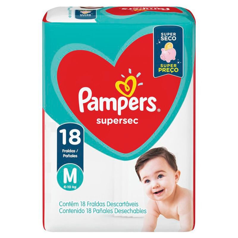 fralda descartável infantil pampers supersec m 18 unidades
