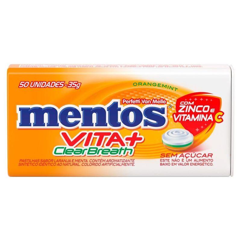 pastilha mentos vita+ clear breath sem açúcar orangemint 50 unidades