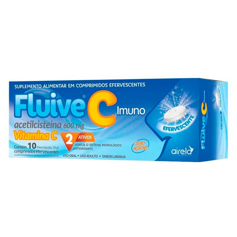 fluive c imuno acetilcisteína 600mg 10 comprimidos efervescente sabor laranja airela