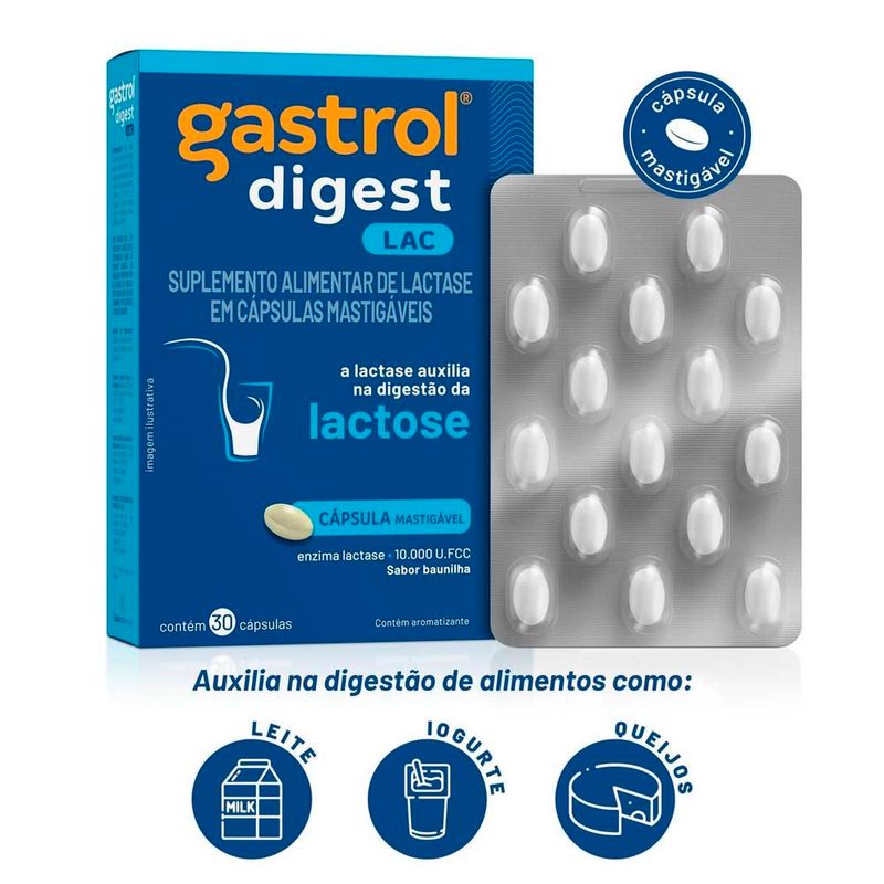 gastrol digest lac 10.000u.fcc 30 cápsulas mastigáveis enzima lactase baunilha hypera