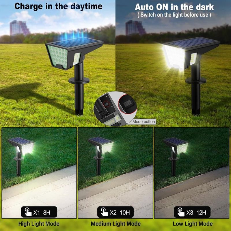luzes de spot solar outdoor 53 leds ip65 3 modos auto branco a-bi