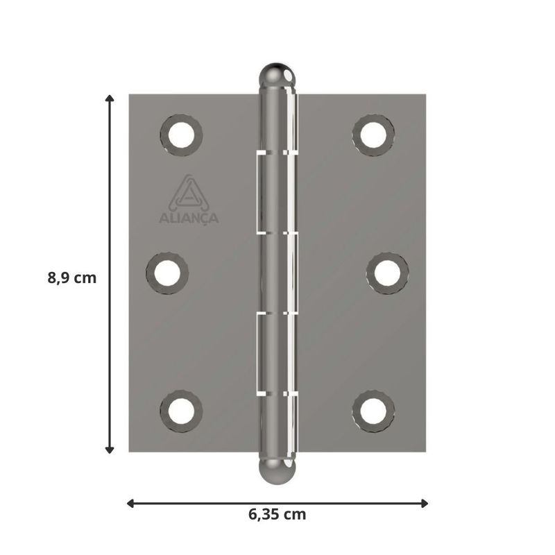 dobradiça pino bola aliança 3.1/2"x2.1/2" (1,50) 81500b niquelado (mp)