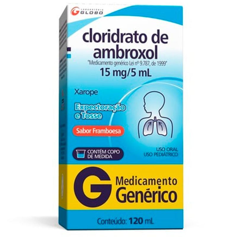 cloridrato de ambroxol 15mg/5ml 120ml xarope pediátrico sabor framboesa globo