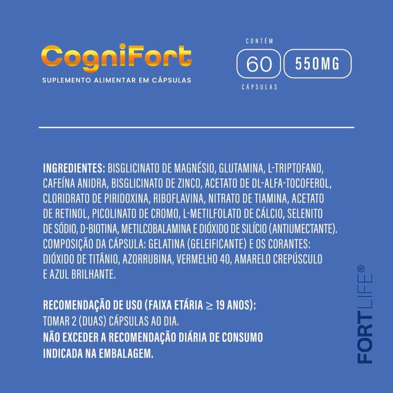 cognifort 550mg 60 cápsulas clareza mental concentração e memória fortlife