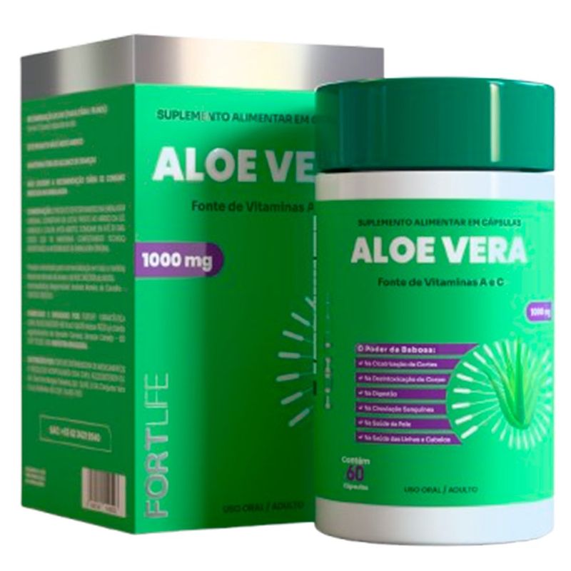 aloe vera 1000mg 60 cápsulas vitamina a e c fortlife