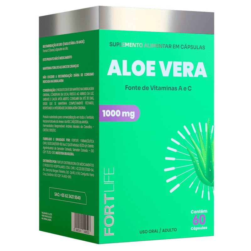 aloe vera 1000mg 60 cápsulas vitamina a e c fortlife