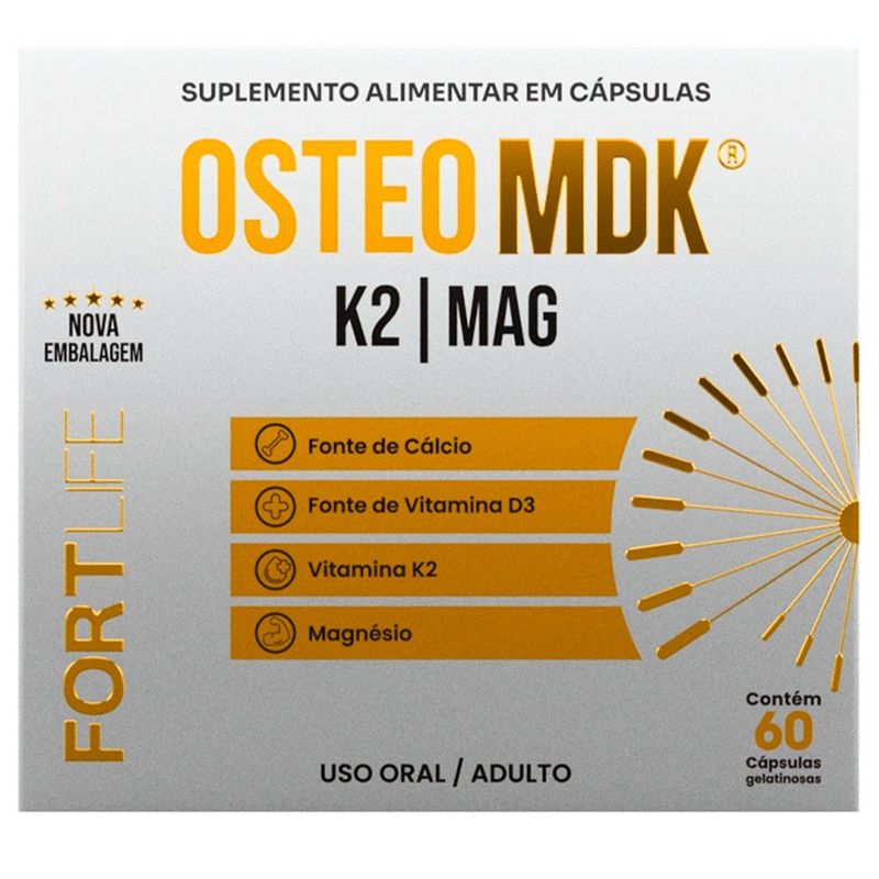 osteo mdk 60 cápsulas cálcio magnésio vitamina d3 e k2 fortlife