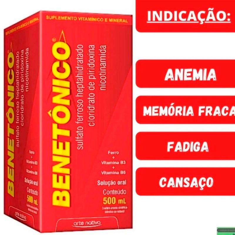 benetônico 500ml polivitamínico mineral solução oral ferro+b3+b6 arte nativa