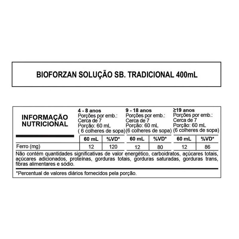 bioforzan suplemento alimentar rico em ferro solução oral 400ml sabor tradicional arte nativa