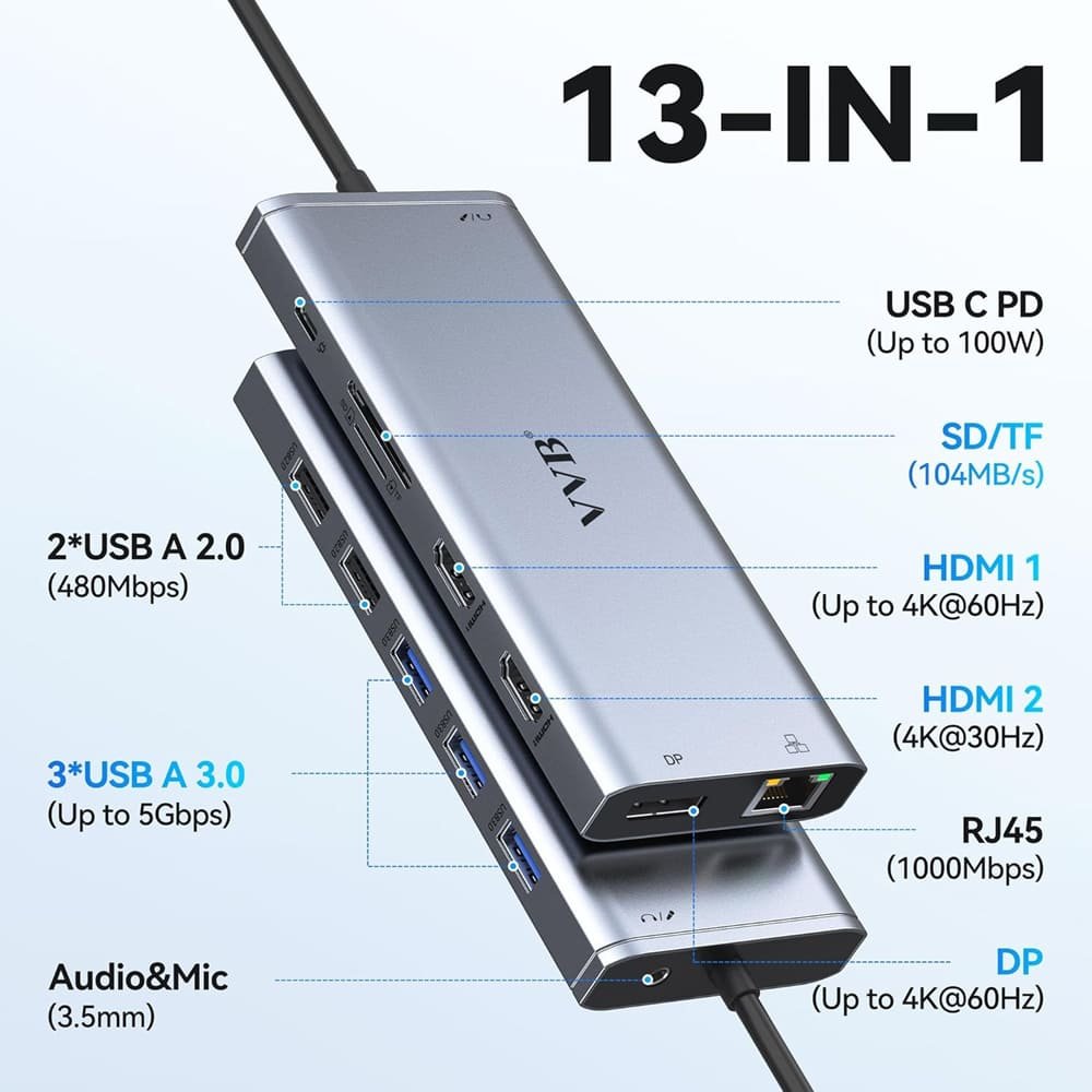 Estação de Encaixe USB C para Notebook VVB Cinza A-MBI