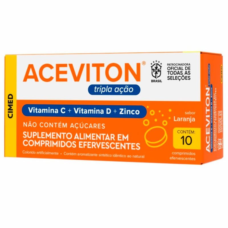 aceviton tripla ação 10 comprimidos efervescentes vitaminas c, d e zinco sabor laranja cimed