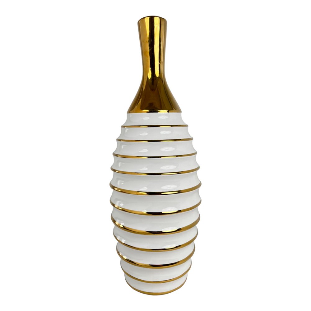 Vaso Noritex 17x17x47cm 442-690009 Branco/Dourado