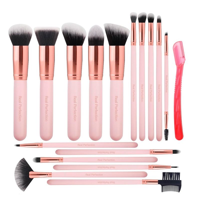 kit pincéis de maquiagem real perfection 16 peças rosa a-bi