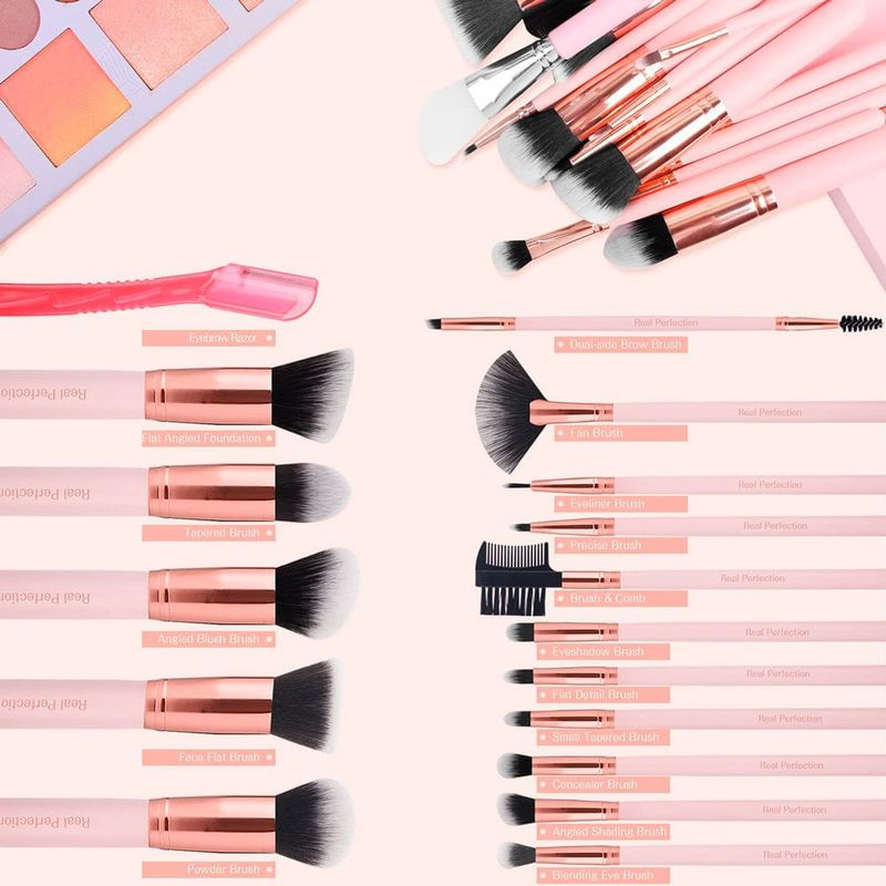 kit pincéis de maquiagem real perfection 16 peças rosa a-bi