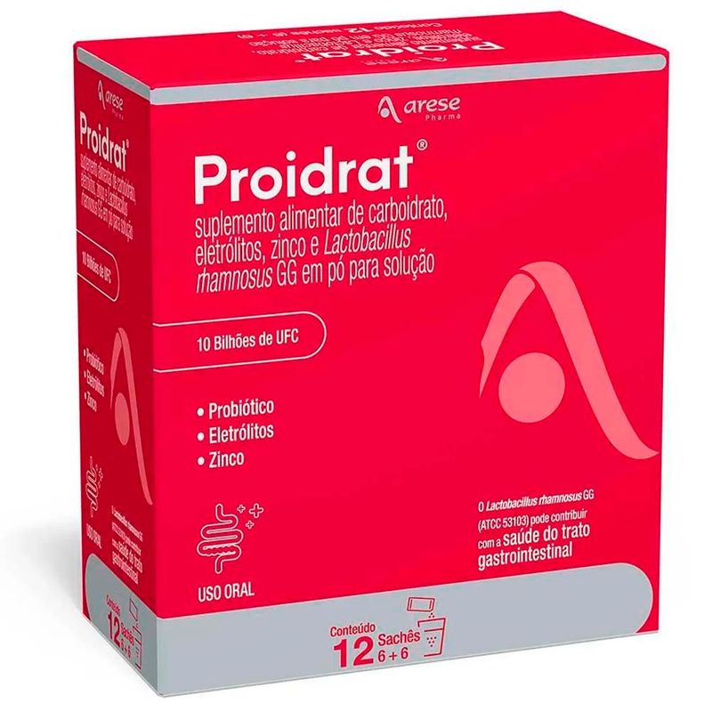 proidrat probiótico eletrólito zinco em pó 12 sachês arese pharma