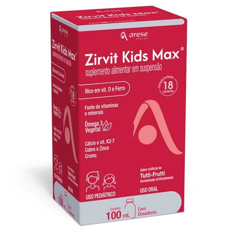 zirvit kids max suplemento alimentar suspensão oral 100ml arese pharma