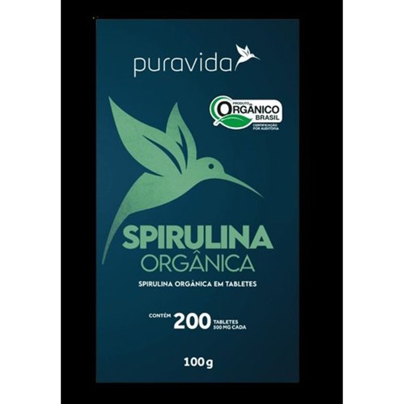 suplemento spirulina orgânica v2 puravida 500mg 60 cápsulas