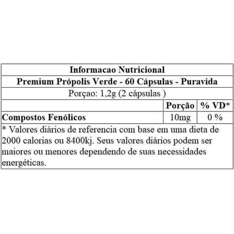 própolis premium verde puravida 60 cápsulas