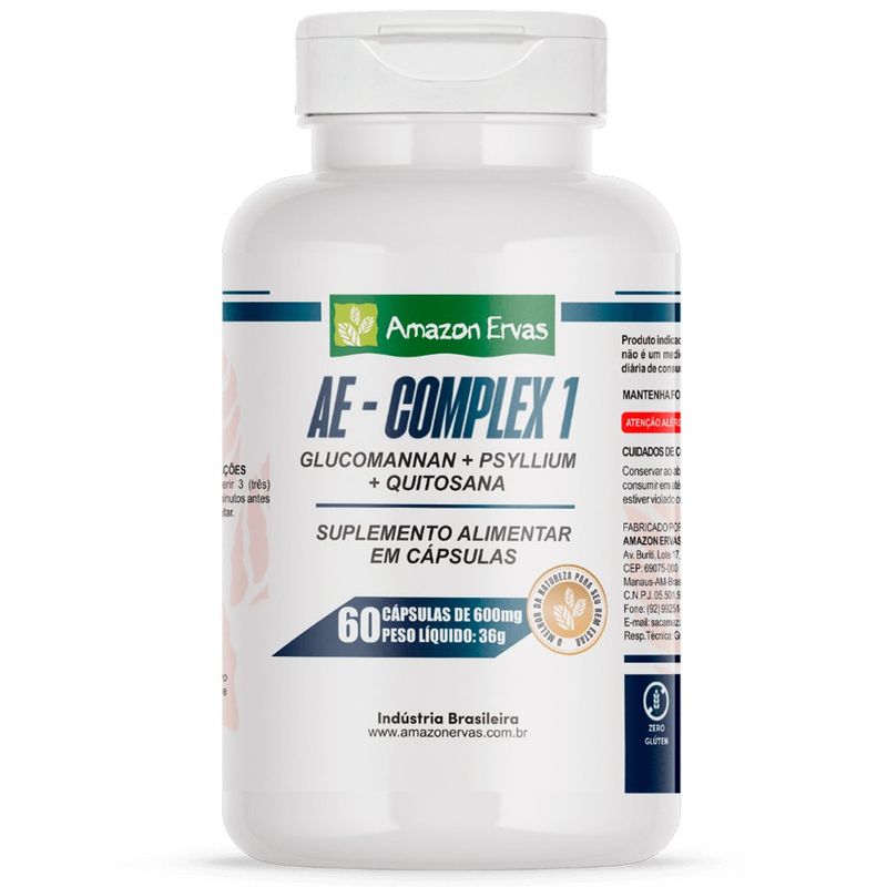 suplemento alimentar complex 1 - glucomannan psyllium quitosana 60 cápsulas amazon ervas 600mg