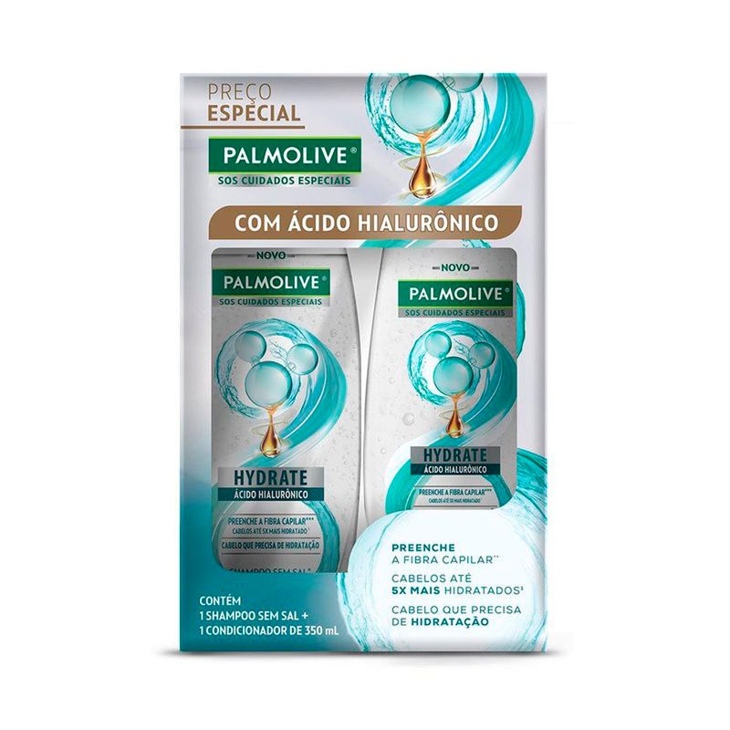 shampoo e condicionador palmolive hydrate com ácido hialurônico 350ml cada