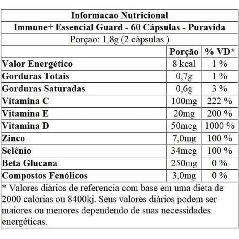 suplemento immune+ essential guard+ puravida 60 cápsulas