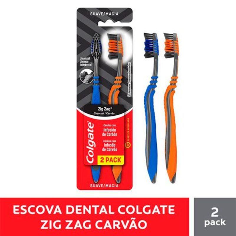 escova de dente colgate ziig zag carvão 2 unidades