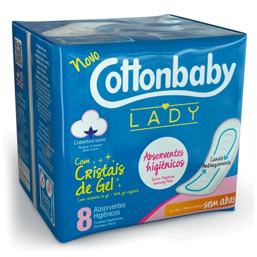 Absorvente sem Abas Suave Cottonbaby Lady Pacote com 8 un