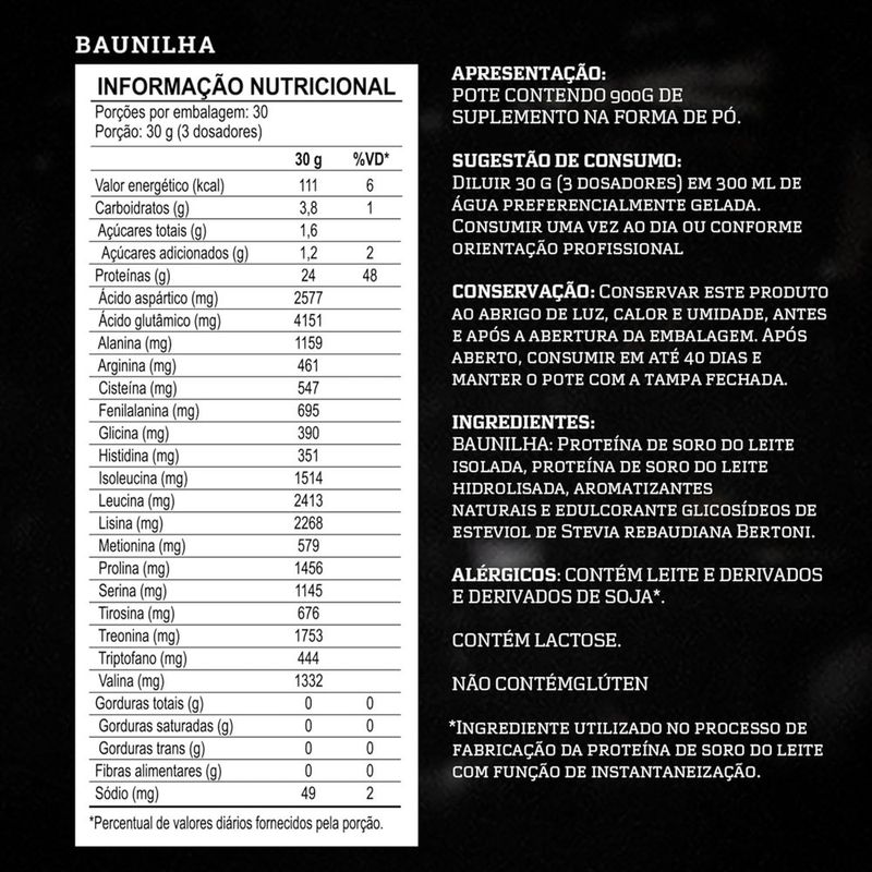 whey protein iso hydro clean darkness baunilha 900g