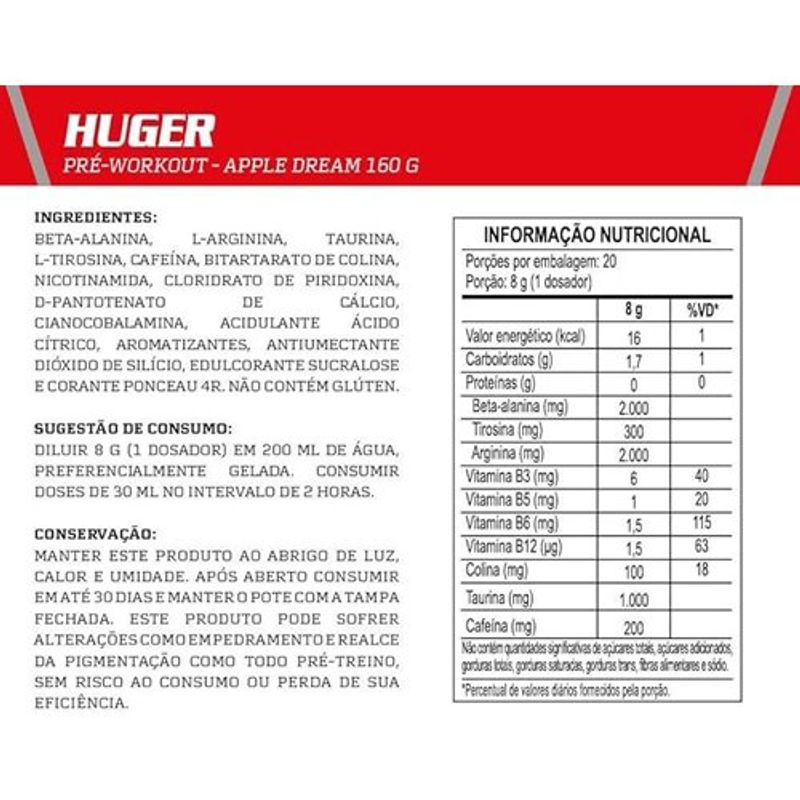 pré-treino huger apple dream 160g