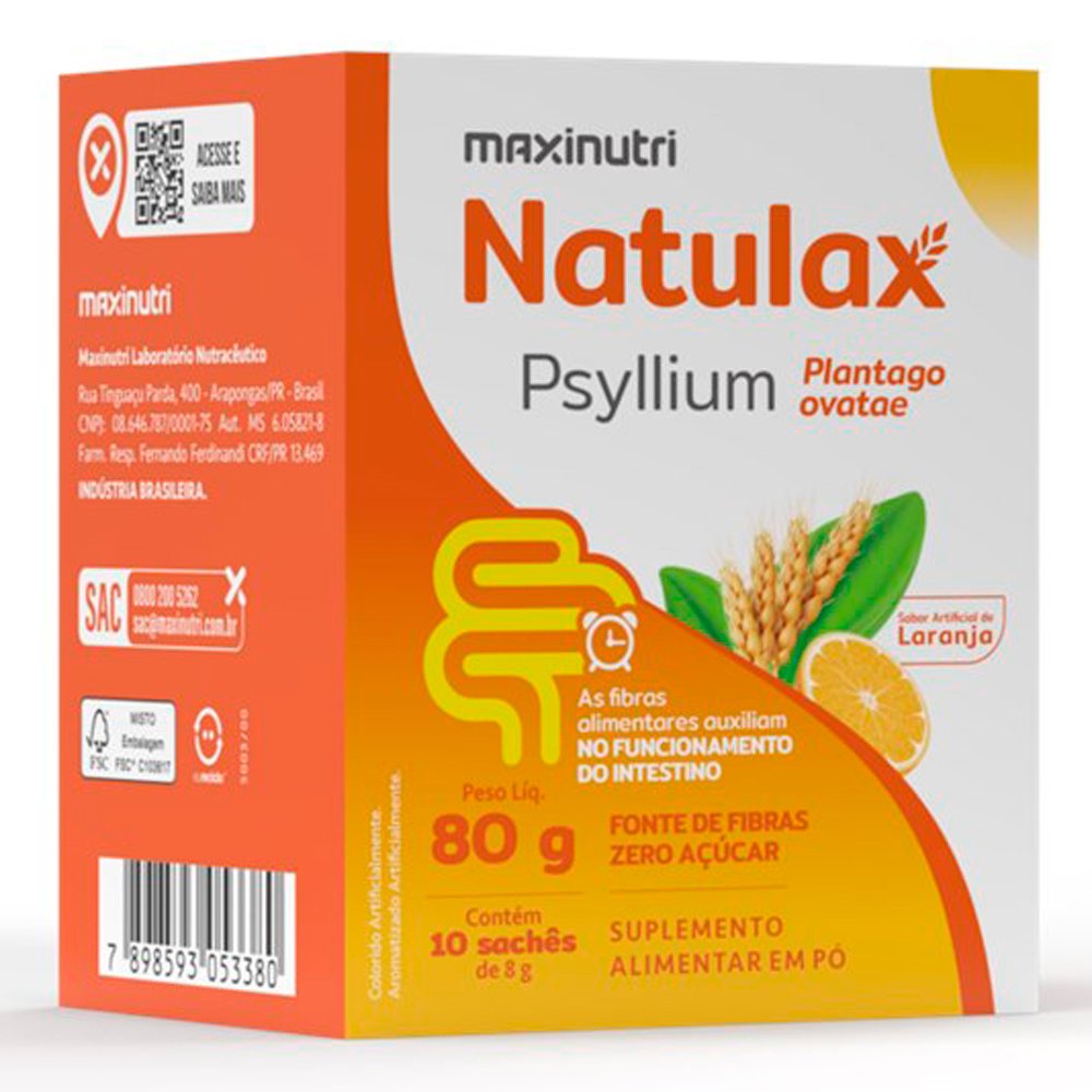 Natulax Psyllium Sabor Laranja 8G 10 Saches