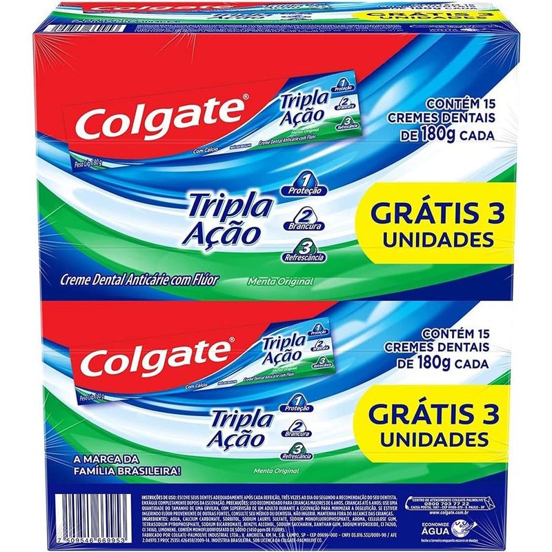 creme dental colgate tripla ação pack 15x12 180g