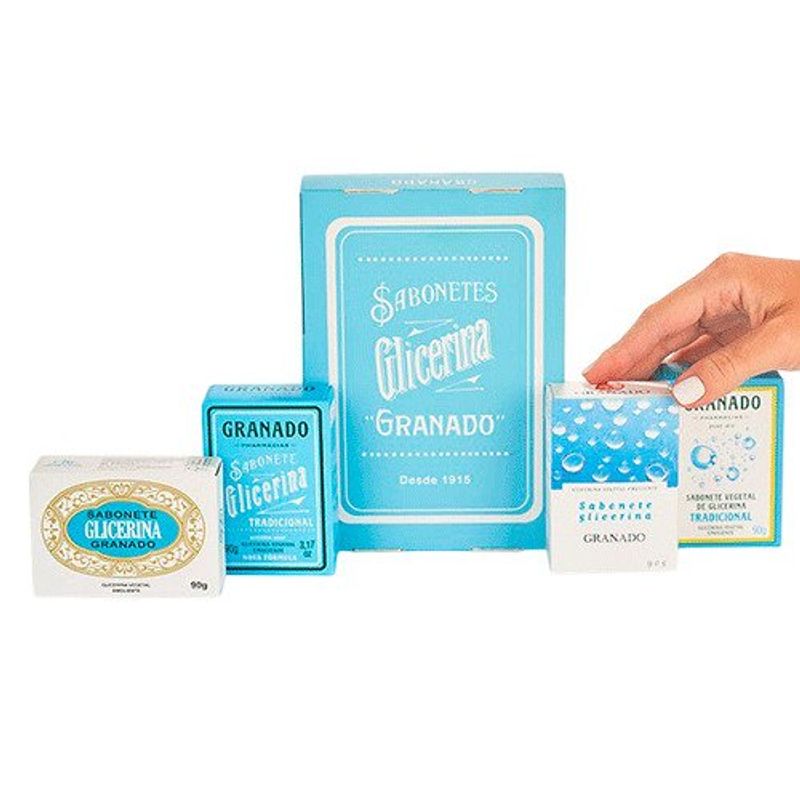 kit granado 4 sabonetes em barra glicerina tradicional 360g