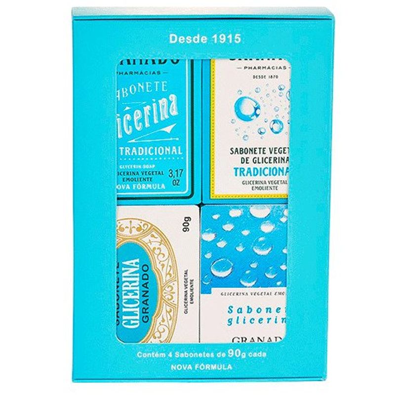 kit granado 4 sabonetes em barra glicerina tradicional 360g