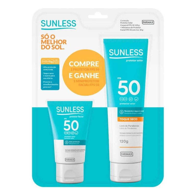 kit protetor solar sunless corporal fps50 120g + protetor solar facial mini fps50 30g
