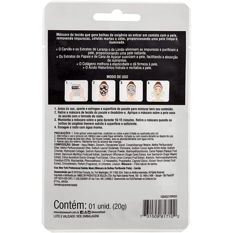 máscara facial kiss ny bubble mask carvão