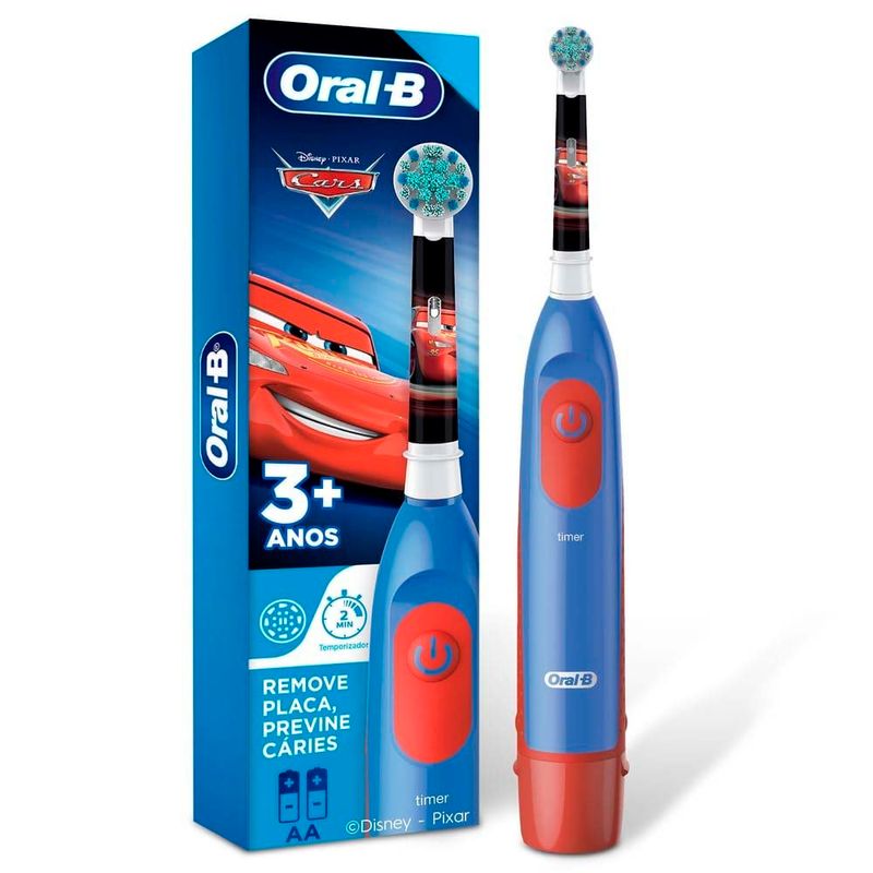 escova de dente elétrica infantil oral-b macia 3+ anos disney pixar carros + 2 pilhas aa