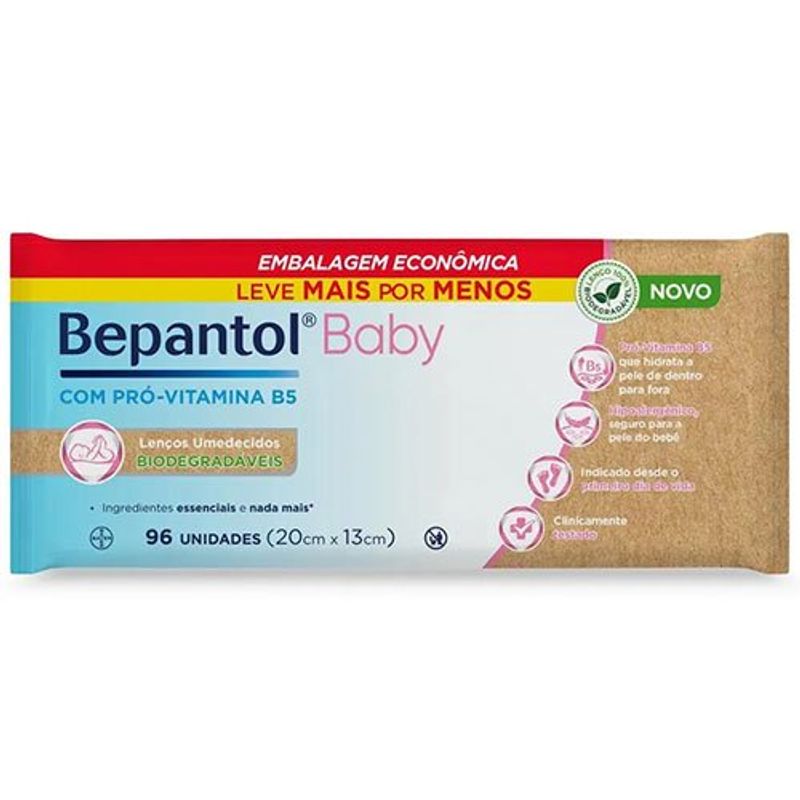 lenço umedecido bepantol baby hipoale biodegradáveis 96 unidades
